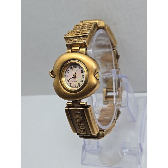 Teacher Apple Bracelet Watch Schoolhouse Charm Gold Tone Quartz New Battery Cute - Picture 2 of 10